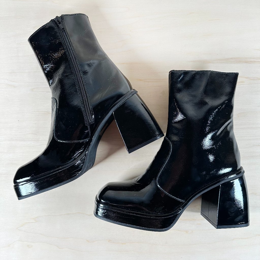 New Free People Ruby Shine Platform Boot Black Patent Leather Size Us 9/39.5 Eu